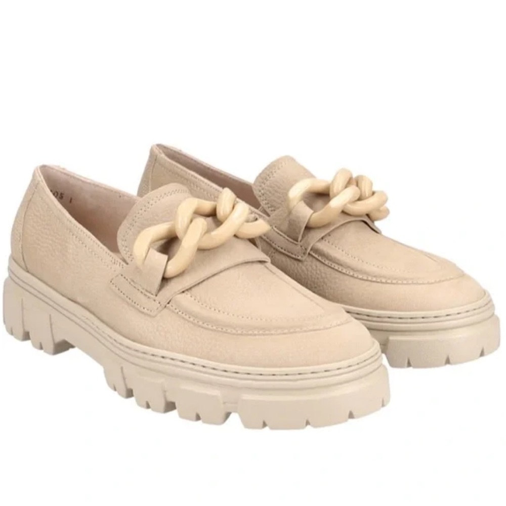 Paul Green Cream Chunky Loafers with Chain Detail